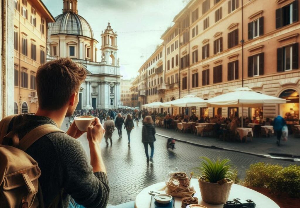 voyageur à Rome café capitale Italie
