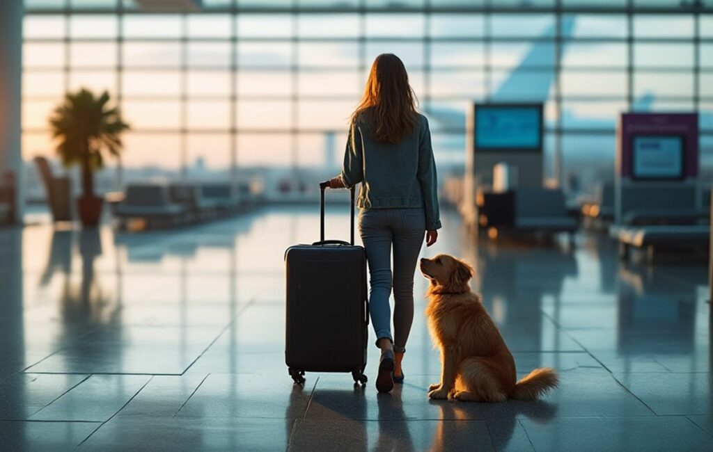 voyager avec son chien photo à l'aéroport